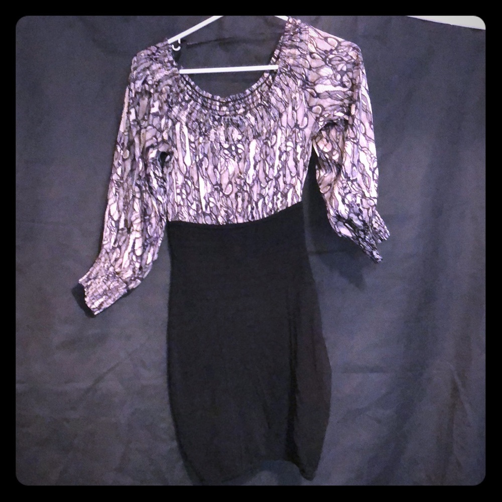 Bebe Faux lace satin & bandage Dress Cream & Black